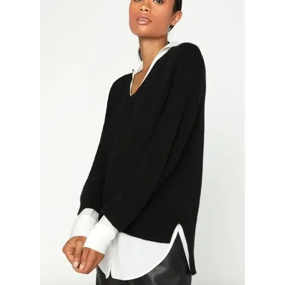 Brochu Walker Looker Layered V Neck Sweater Black Mixed Media XS - Picture 5 of 16